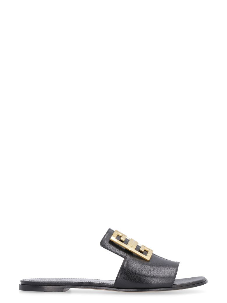 GIVENCHY LEATHER SLIDES WITH LOGO,10976032