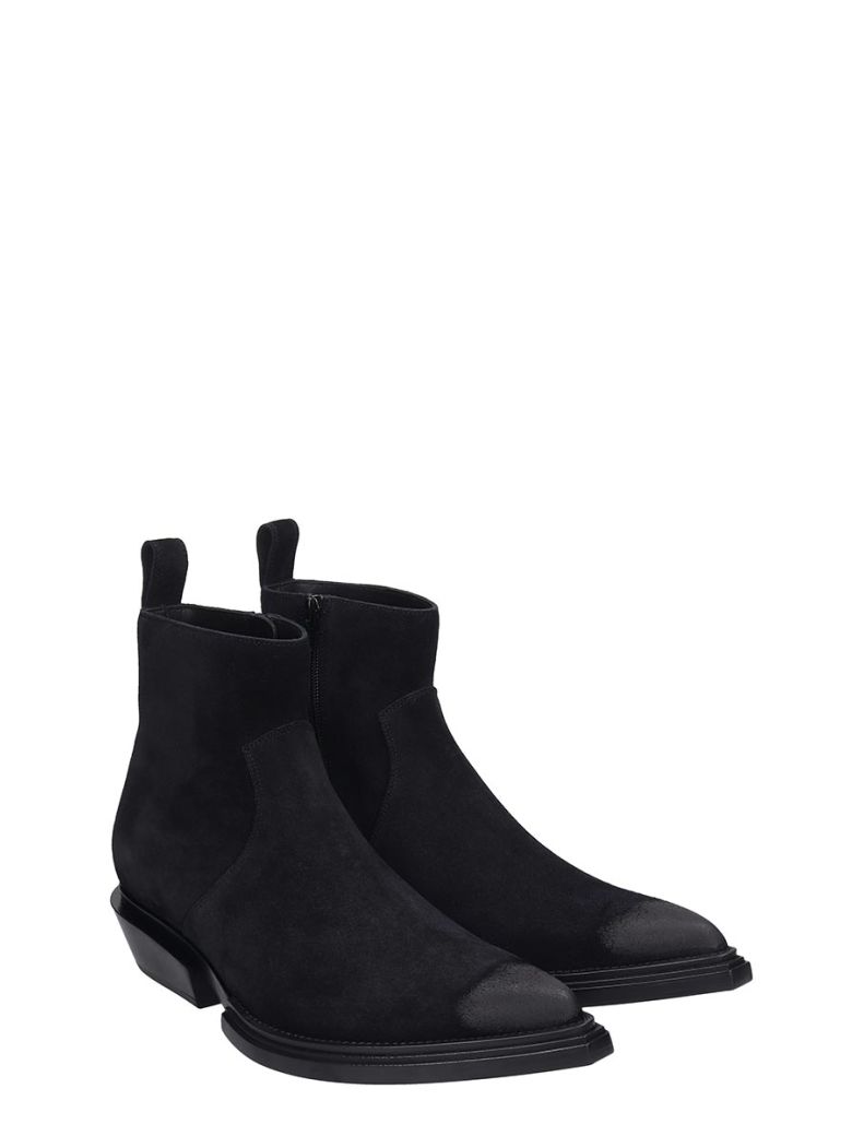 BALENCIAGA SANTIAG HIGH HEELS ANKLE BOOTS IN BLACK SUEDE,11127794