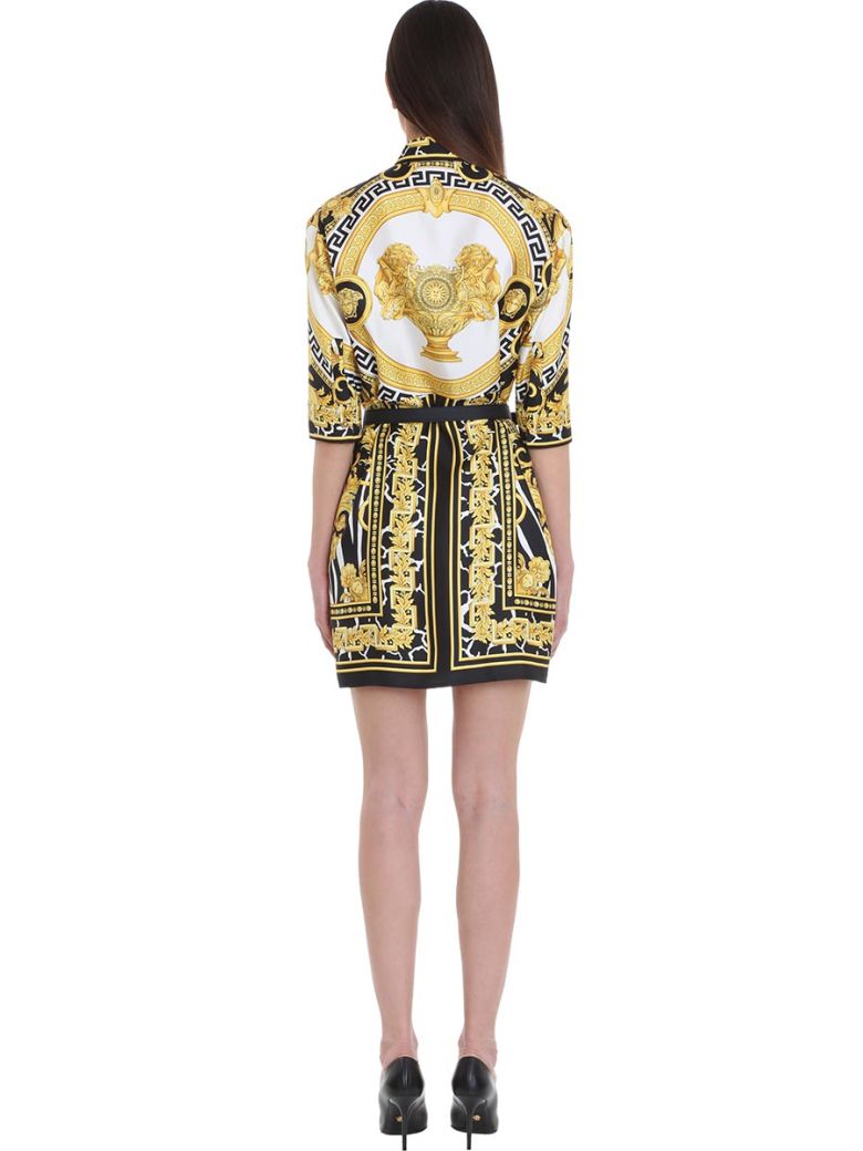 VERSACE PRINTED BELTED SILK SHIRT DRESS,10969829