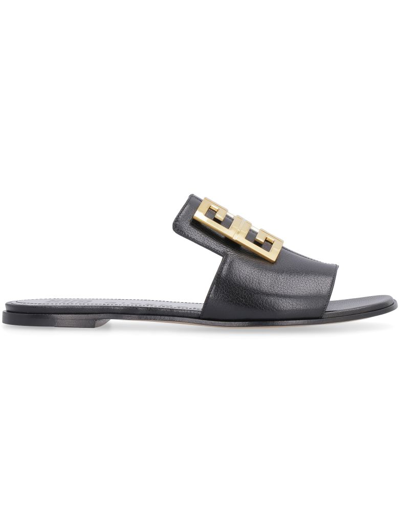 GIVENCHY LEATHER SLIDES WITH LOGO,10976032