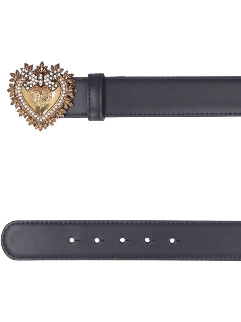 DOLCE & GABBANA DEVOTION LEATHER BELT WITH EMBELLISHED BUCKLE,10977856