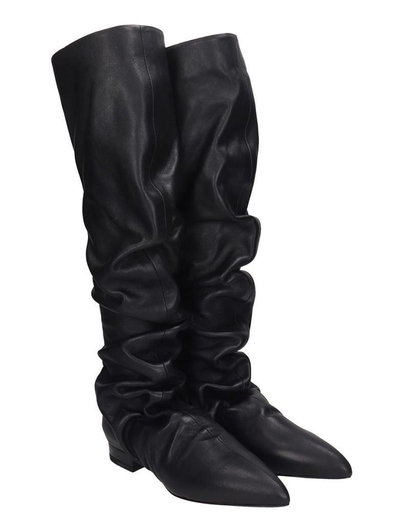 JIL SANDER LOW HEELS BOOTS IN BLACK LEATHER,11023442