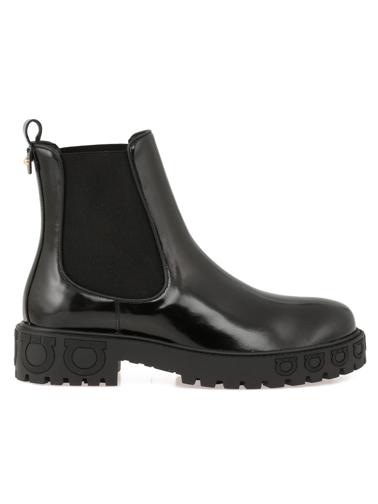 Salvatore Ferragamo Varsi Glossed-leather Chelsea Boots In Black | ModeSens
