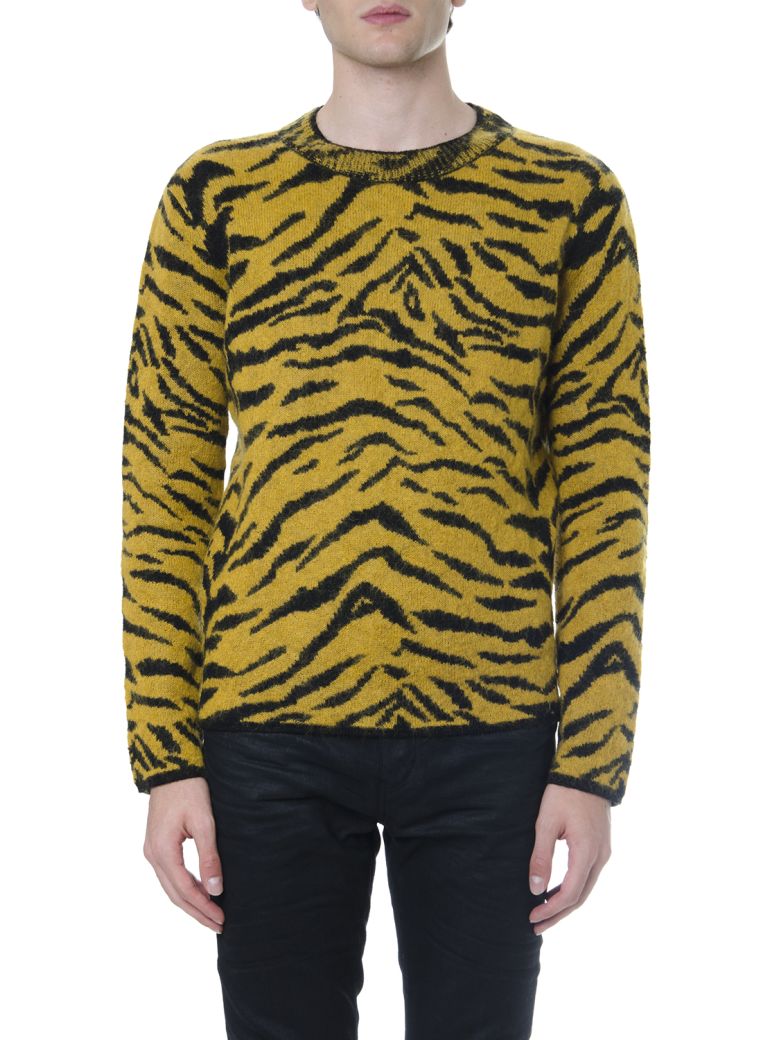 SAINT LAURENT YELLOW AND BLACK WOOL SWEATER WITH ZEBRA PATTERN,11071448
