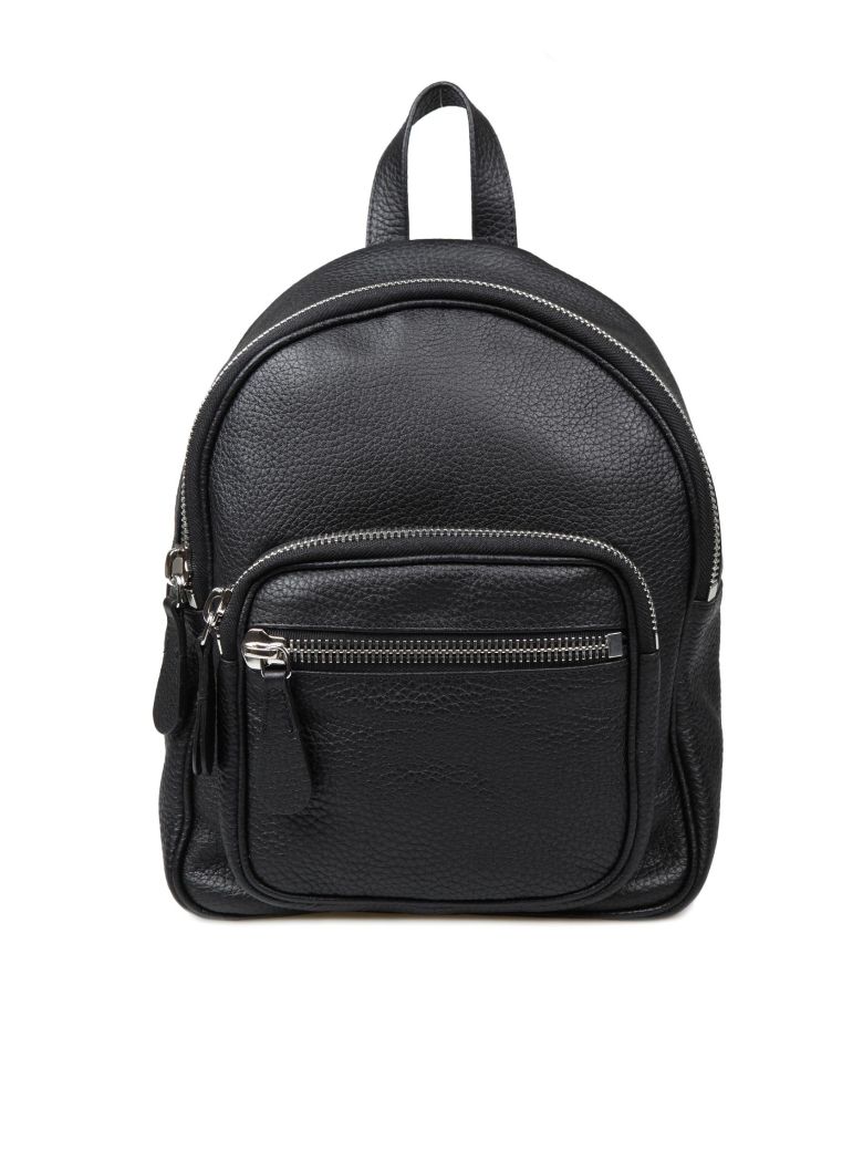 black leather zip backpack