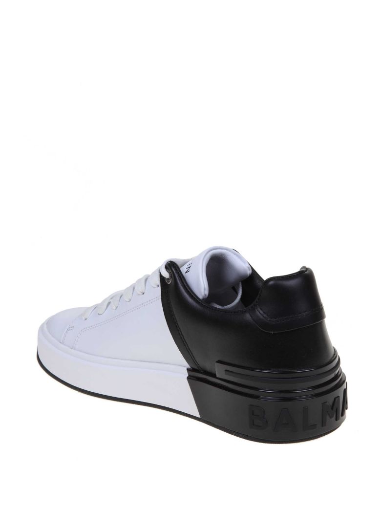 balmain b-court sneakers in leather white / black,11186728