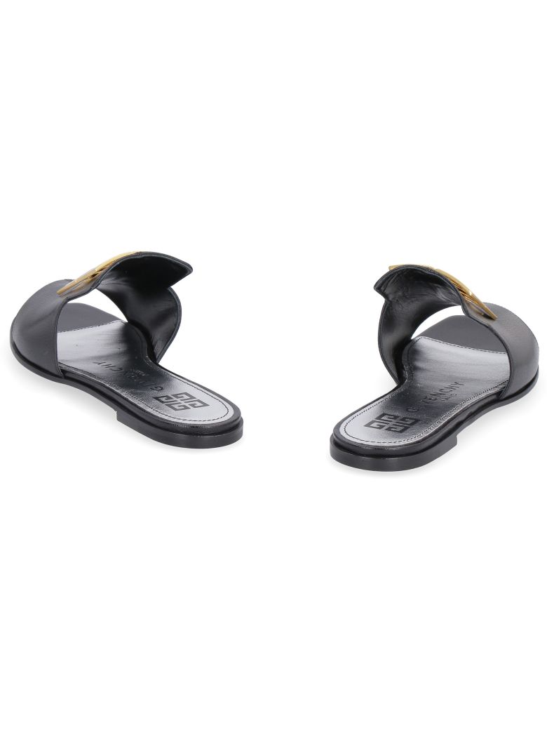 GIVENCHY LEATHER SLIDES WITH LOGO,10976032