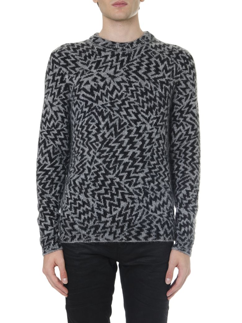 SAINT LAURENT GREY AND BLACK WOOL COMICS JACQUARD SWEATER,11026448
