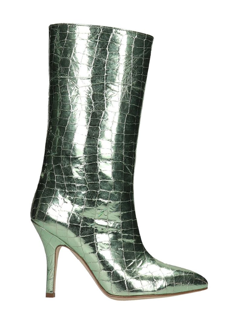 green leather high heels