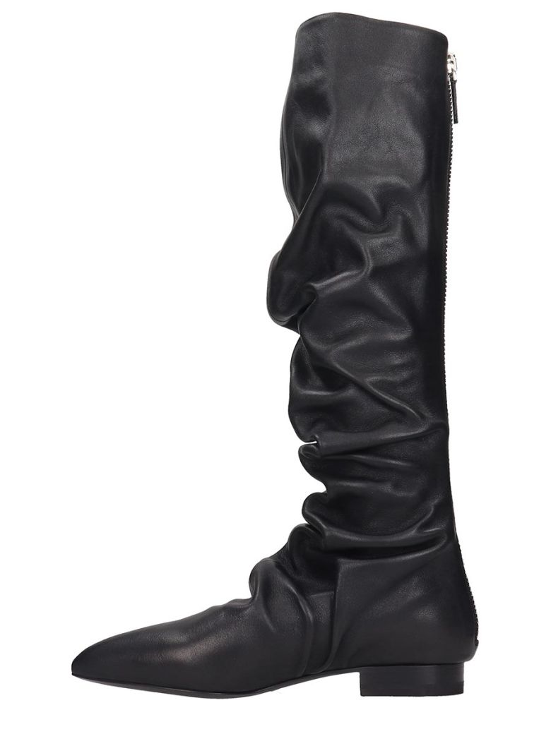 JIL SANDER LOW HEELS BOOTS IN BLACK LEATHER,11023442