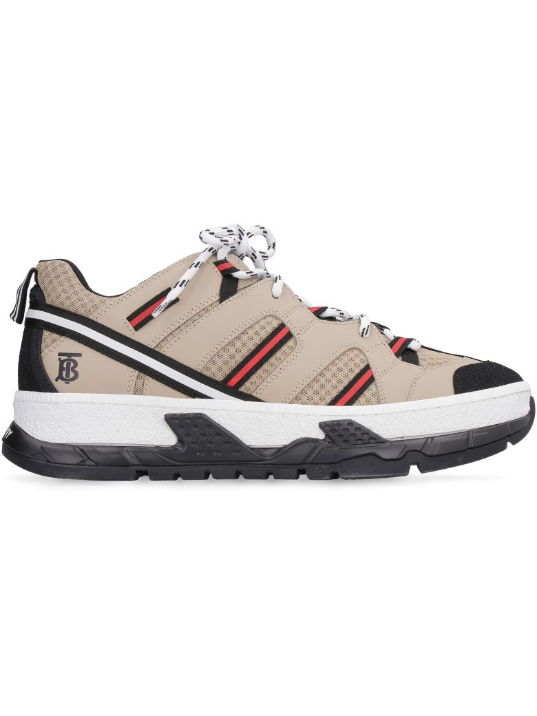 BURBERRY UNION LEATHER AND FABRIC LOW-TOP SNEAKERS,11050279
