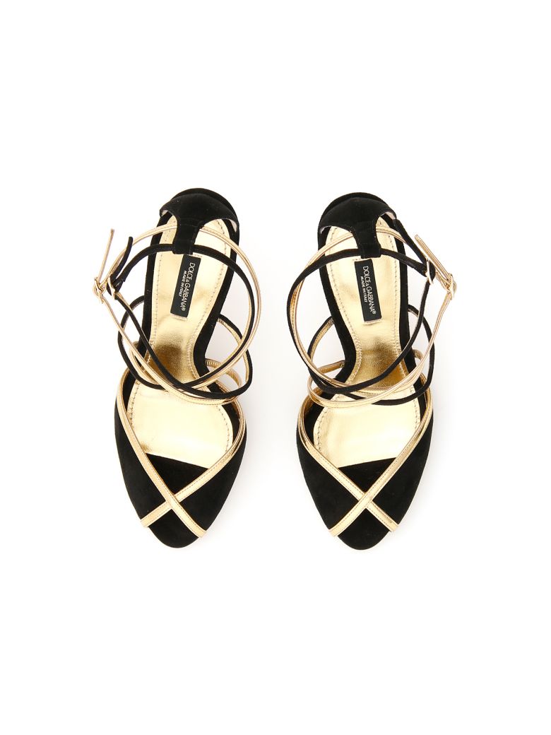 DOLCE & GABBANA SUEDE AND GOLD LEATHER KEIRA SANDALS,10959646