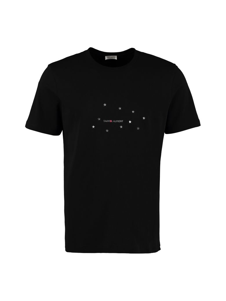 SAINT LAURENT LOGO PRINT COTTON T-SHIRT,10972892