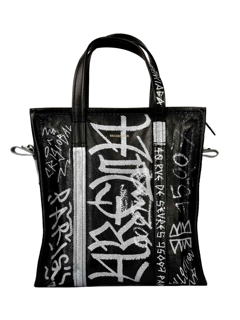 Balenciaga Balenciaga Bazar S Graffiti Shopper Bag Noir Blanc 10670280 italist