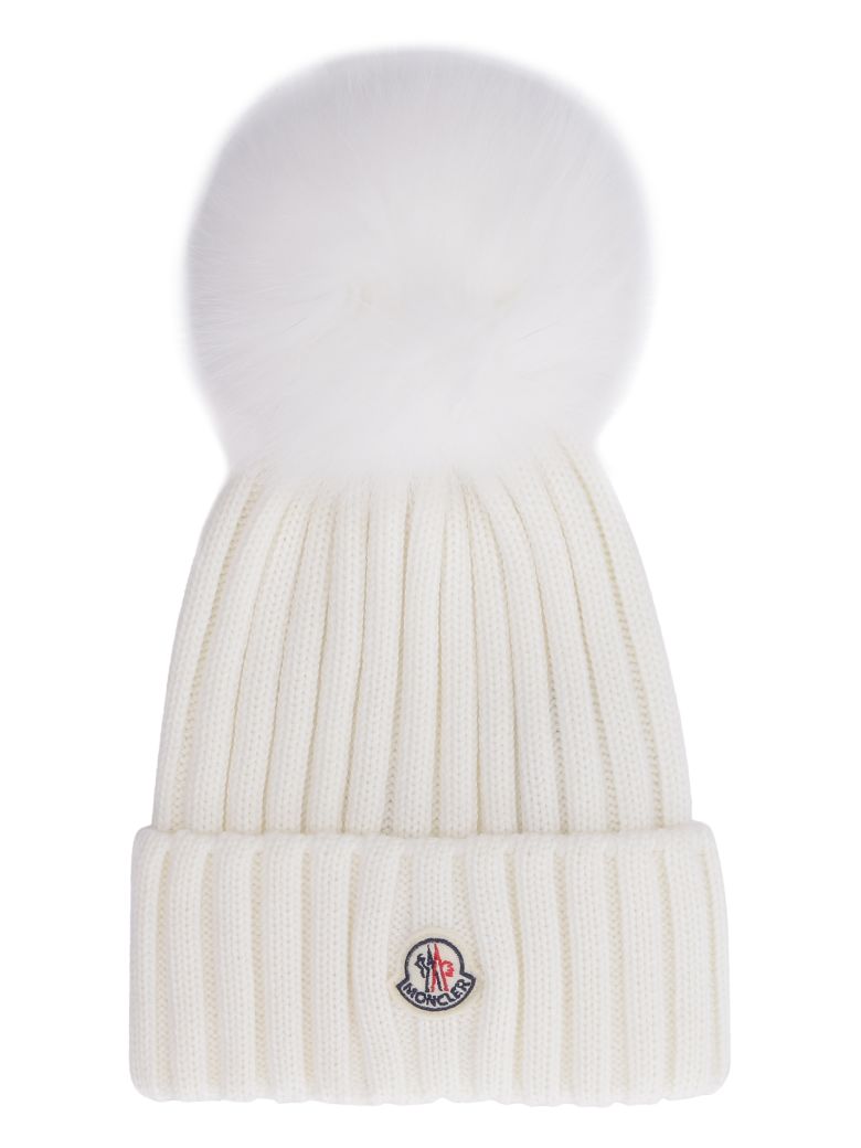 Moncler Wool Hat With PomPom In White ModeSens