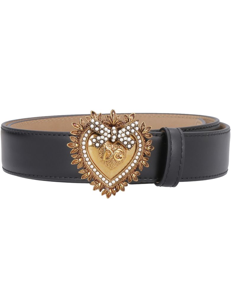 DOLCE & GABBANA DEVOTION LEATHER BELT WITH EMBELLISHED BUCKLE,10977856