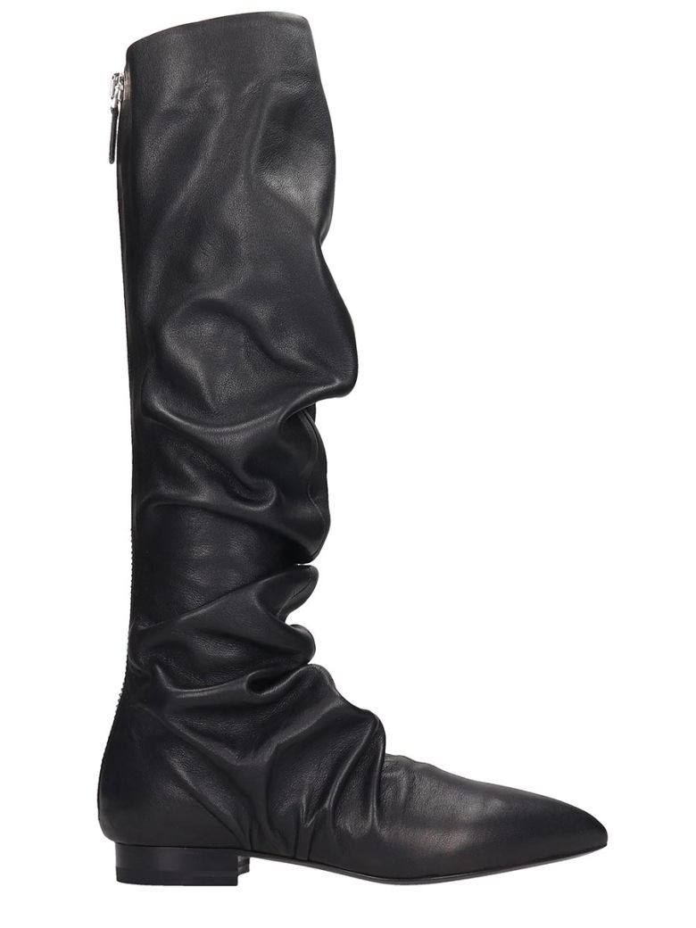 JIL SANDER LOW HEELS BOOTS IN BLACK LEATHER,11023442