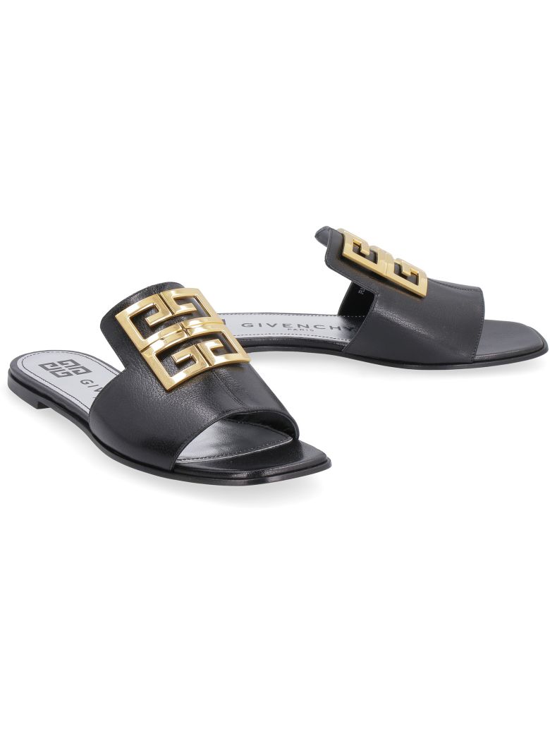 GIVENCHY LEATHER SLIDES WITH LOGO,10976032
