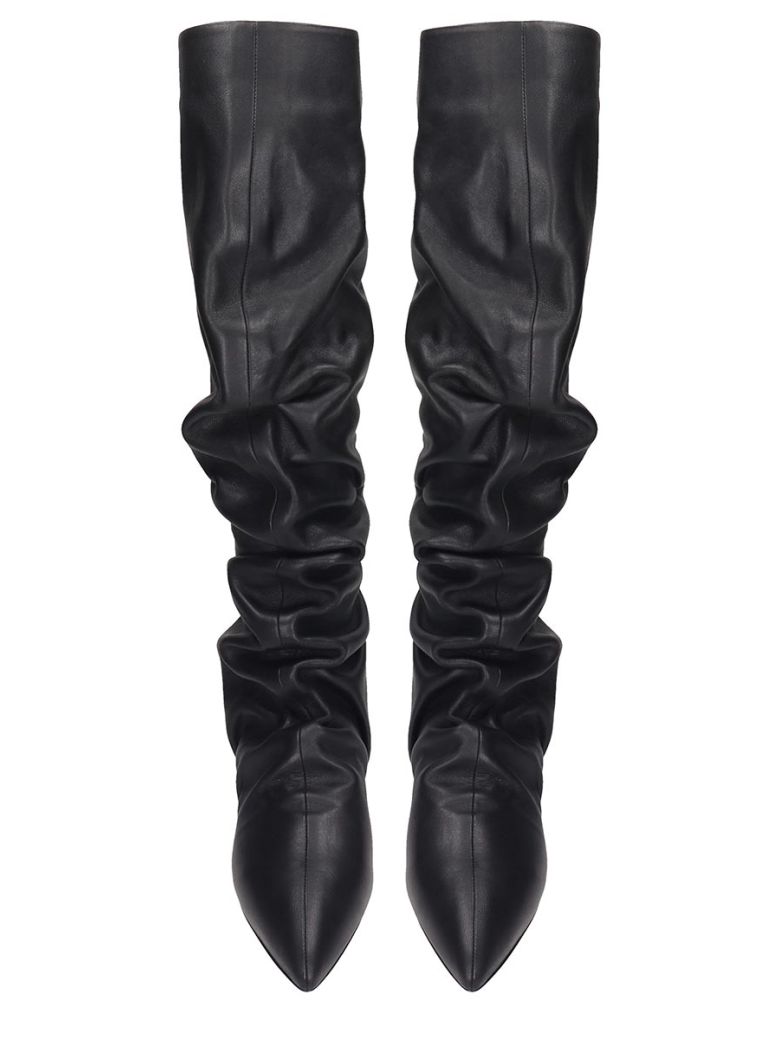 JIL SANDER LOW HEELS BOOTS IN BLACK LEATHER,11023442