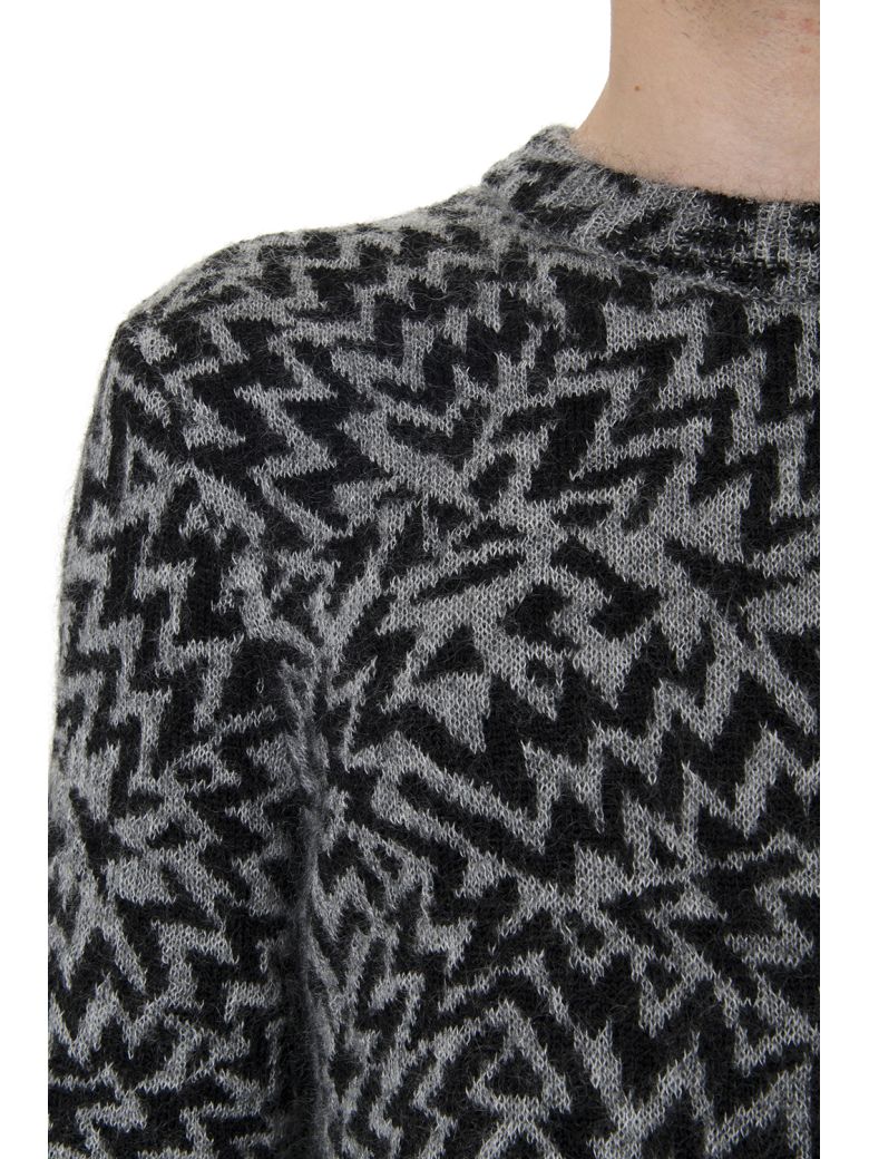 SAINT LAURENT GREY AND BLACK WOOL COMICS JACQUARD SWEATER,11026448