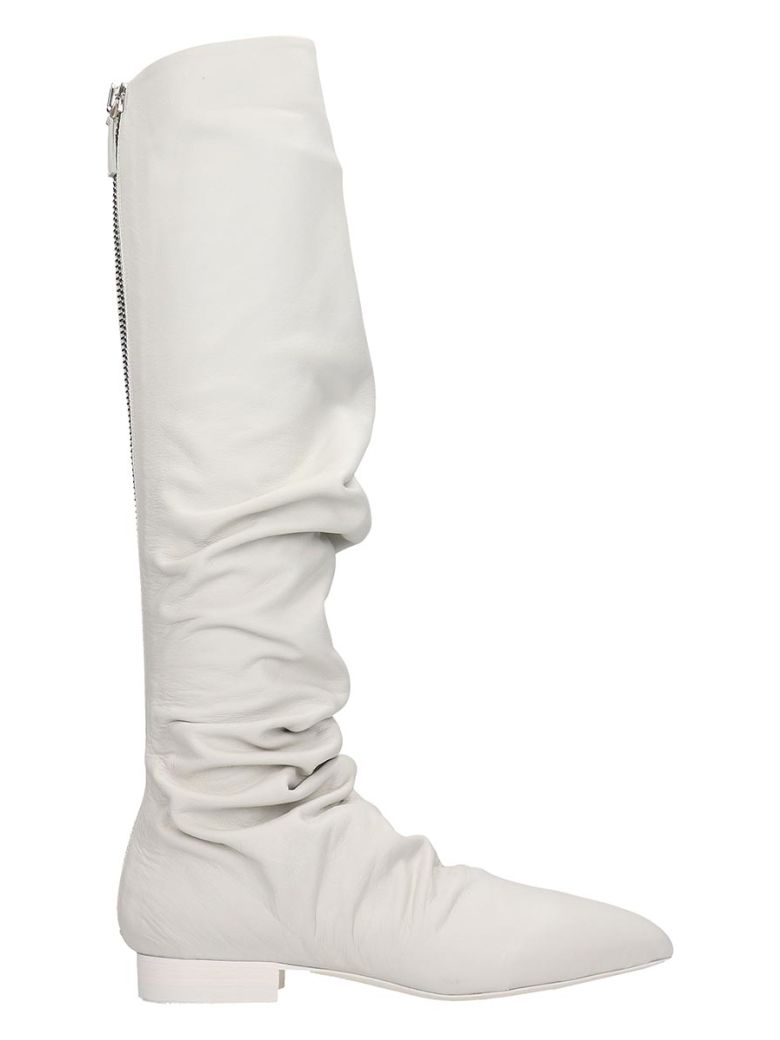 JIL SANDER LOW HEELS BOOTS IN WHITE LEATHER,11001711