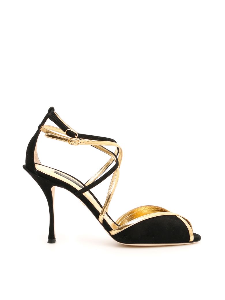 DOLCE & GABBANA SUEDE AND GOLD LEATHER KEIRA SANDALS,10959646