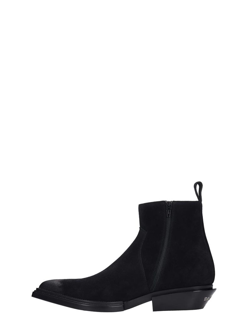 BALENCIAGA SANTIAG HIGH HEELS ANKLE BOOTS IN BLACK SUEDE,11127794