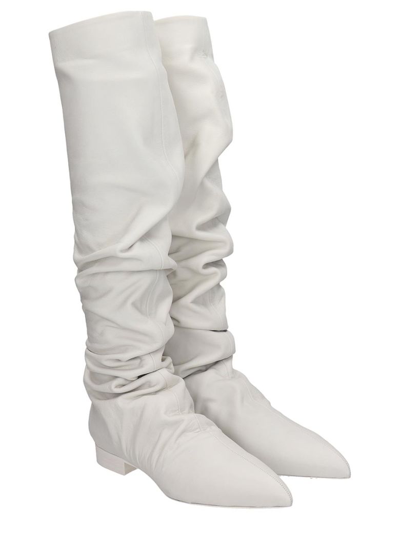 JIL SANDER LOW HEELS BOOTS IN WHITE LEATHER,11001711