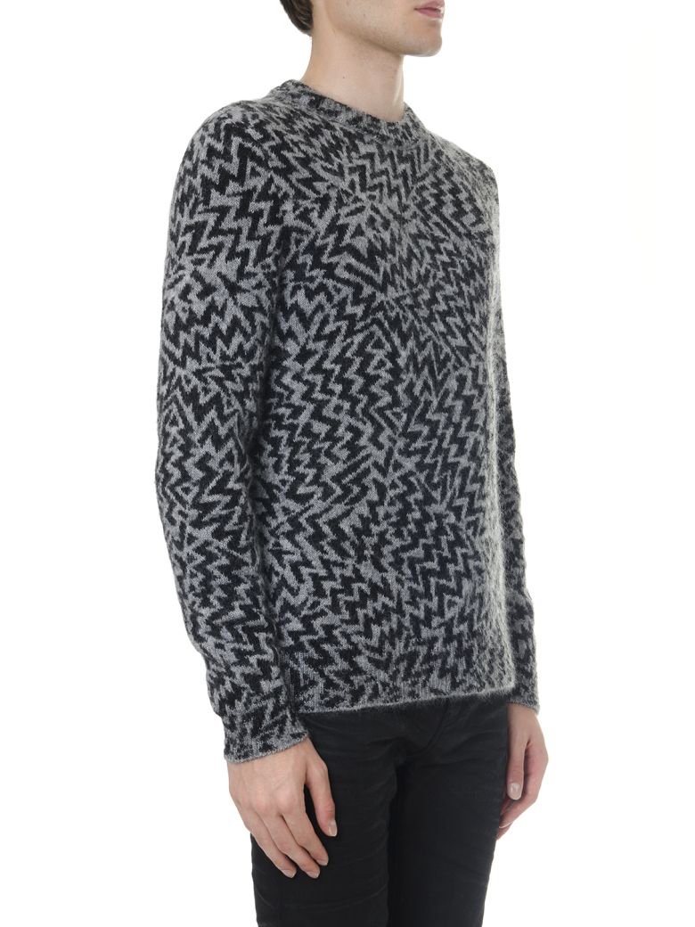 SAINT LAURENT GREY AND BLACK WOOL COMICS JACQUARD SWEATER,11026448