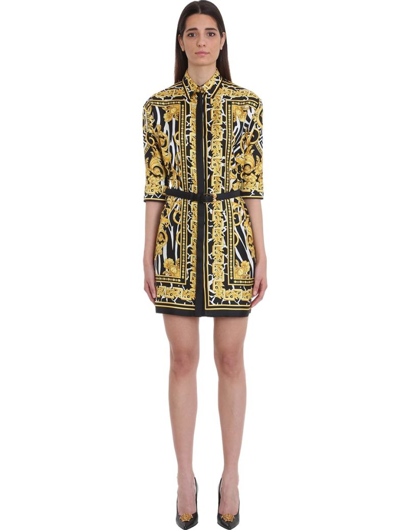 VERSACE PRINTED BELTED SILK SHIRT DRESS,10969829