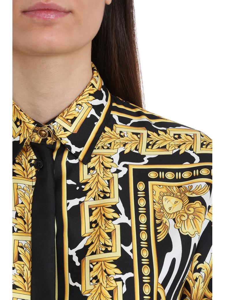 VERSACE PRINTED BELTED SILK SHIRT DRESS,10969829