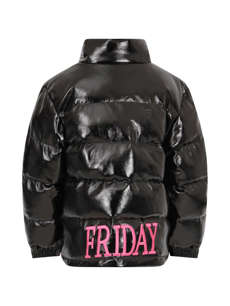 ALBERTA FERRETTI BLACK GIRL JACKET WITH FUCSHIA WRITING,11068256