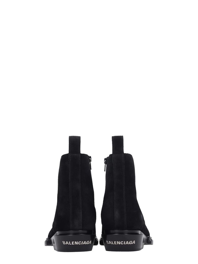 BALENCIAGA SANTIAG HIGH HEELS ANKLE BOOTS IN BLACK SUEDE,11127794