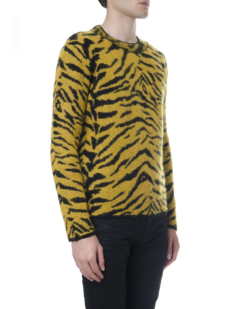 SAINT LAURENT YELLOW AND BLACK WOOL SWEATER WITH ZEBRA PATTERN,11071448