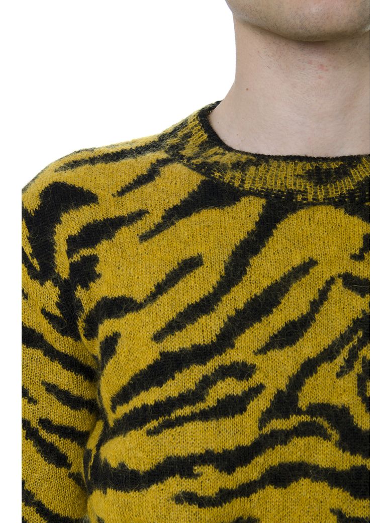 SAINT LAURENT YELLOW AND BLACK WOOL SWEATER WITH ZEBRA PATTERN,11071448