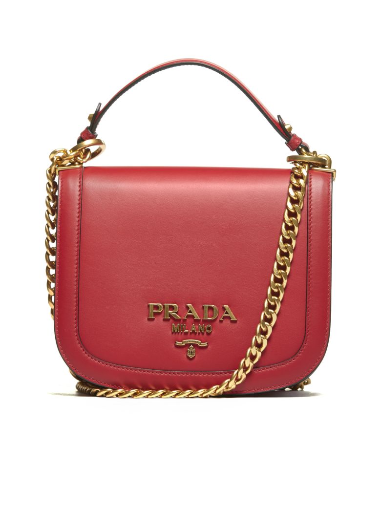 Prada Prada Logo Plaque Shoulder Bag - Rosso - 10642671 | italist