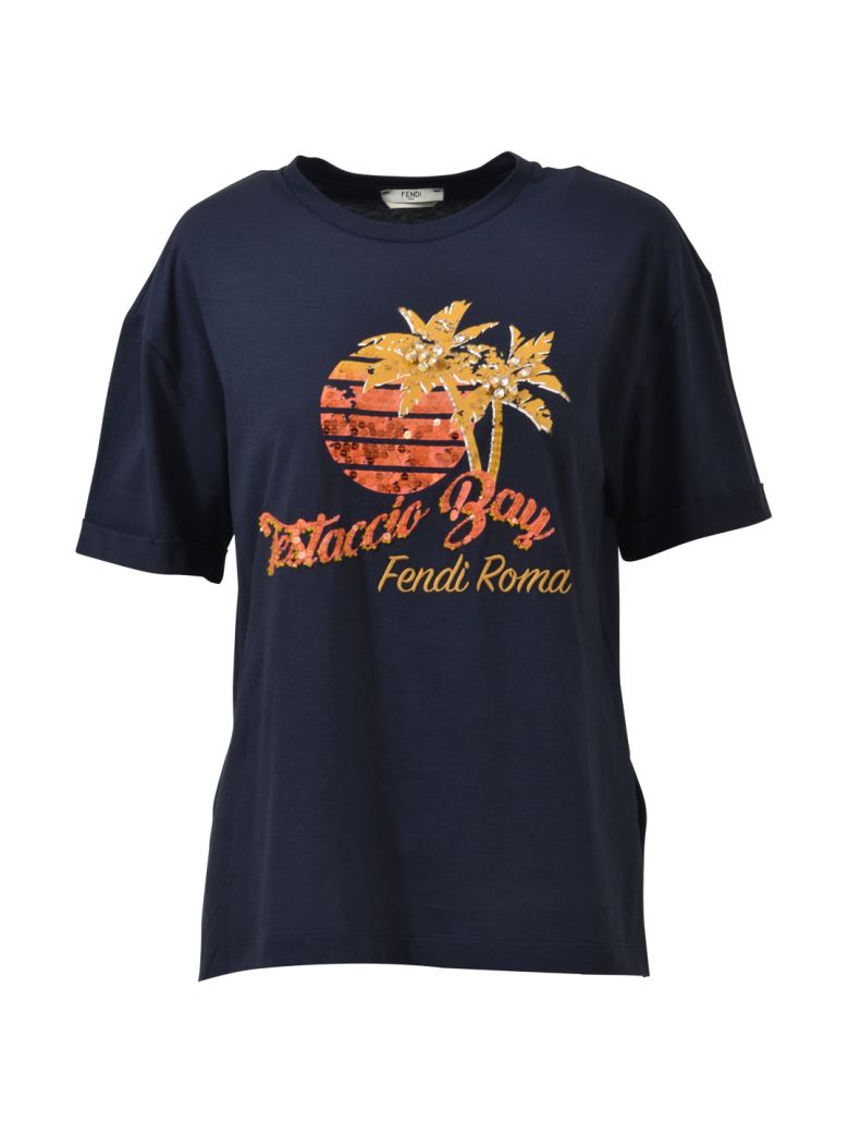 FENDI TESTACCIO BAY T-SHIRT BLUE,10664965