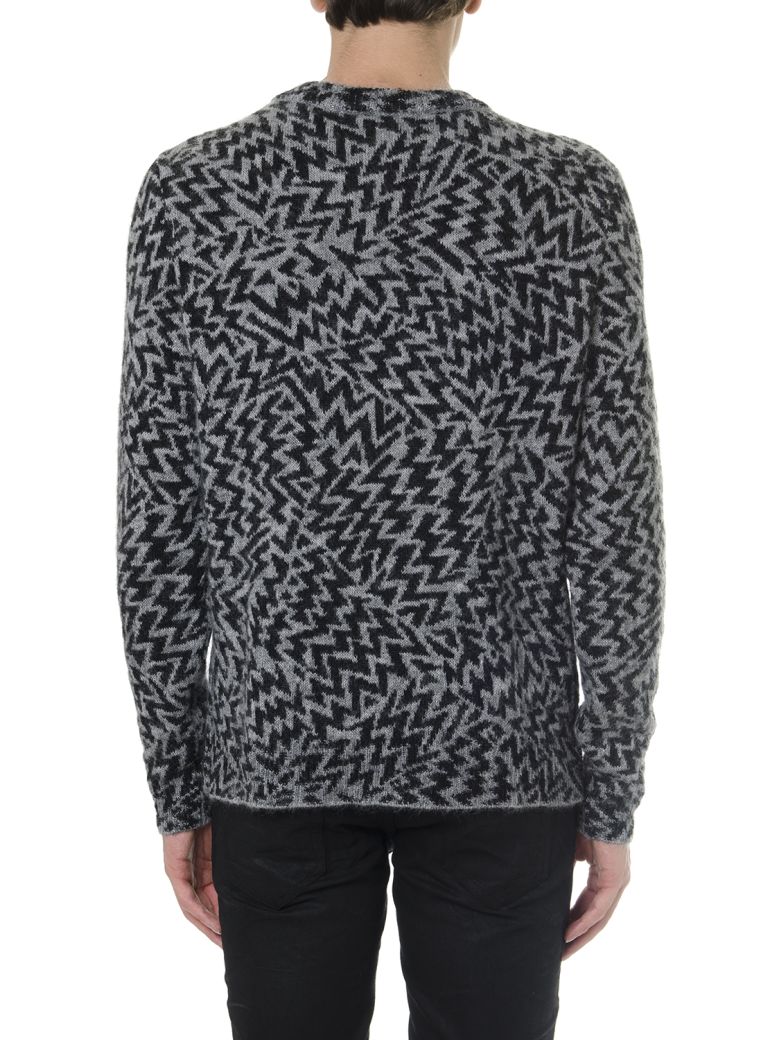 SAINT LAURENT GREY AND BLACK WOOL COMICS JACQUARD SWEATER,11026448