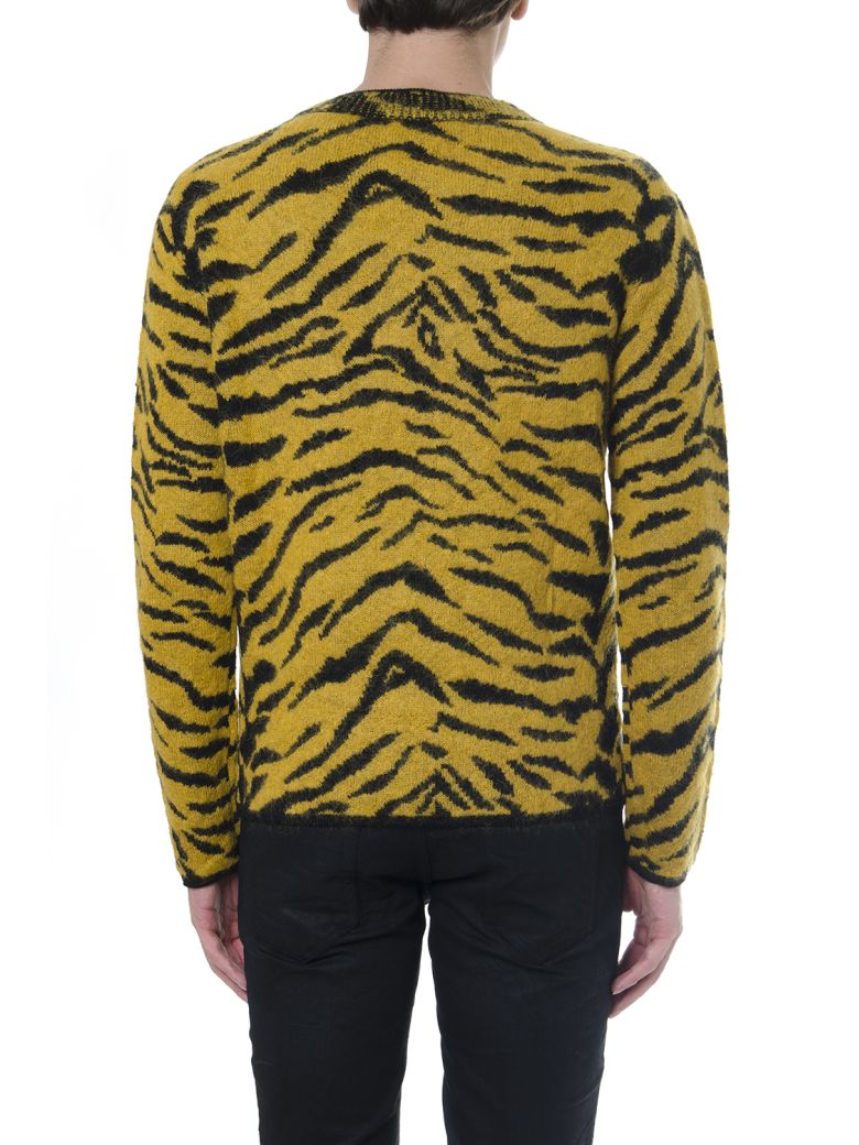 SAINT LAURENT YELLOW AND BLACK WOOL SWEATER WITH ZEBRA PATTERN,11071448