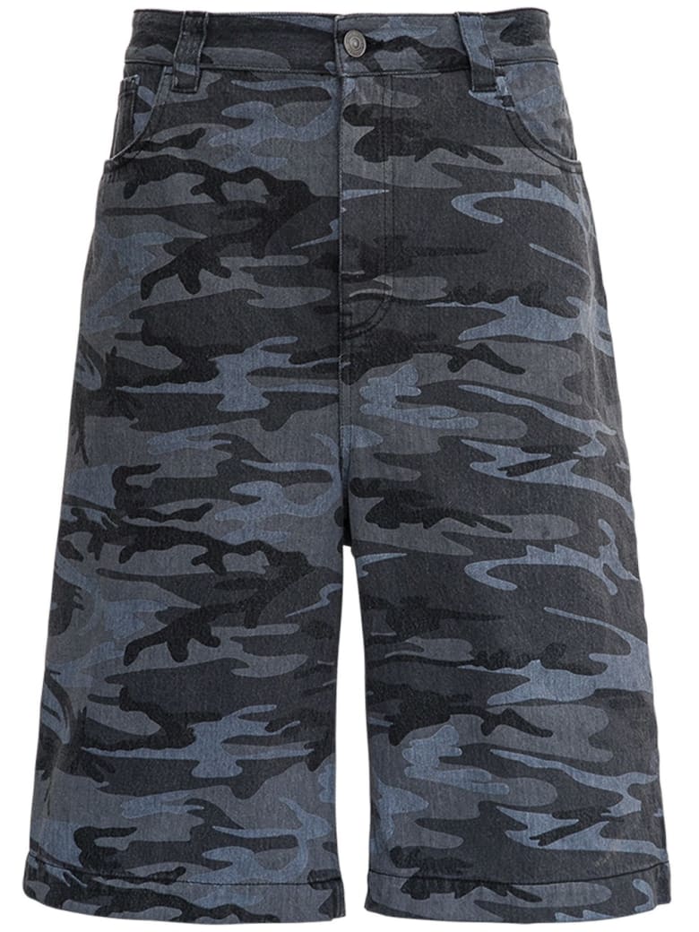 Balenciaga Camouflage Denim Bermuda Shorts - Grey