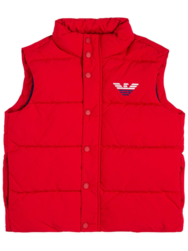 Emporio Armani Red Quilted Nylon Vest With Logo - Red