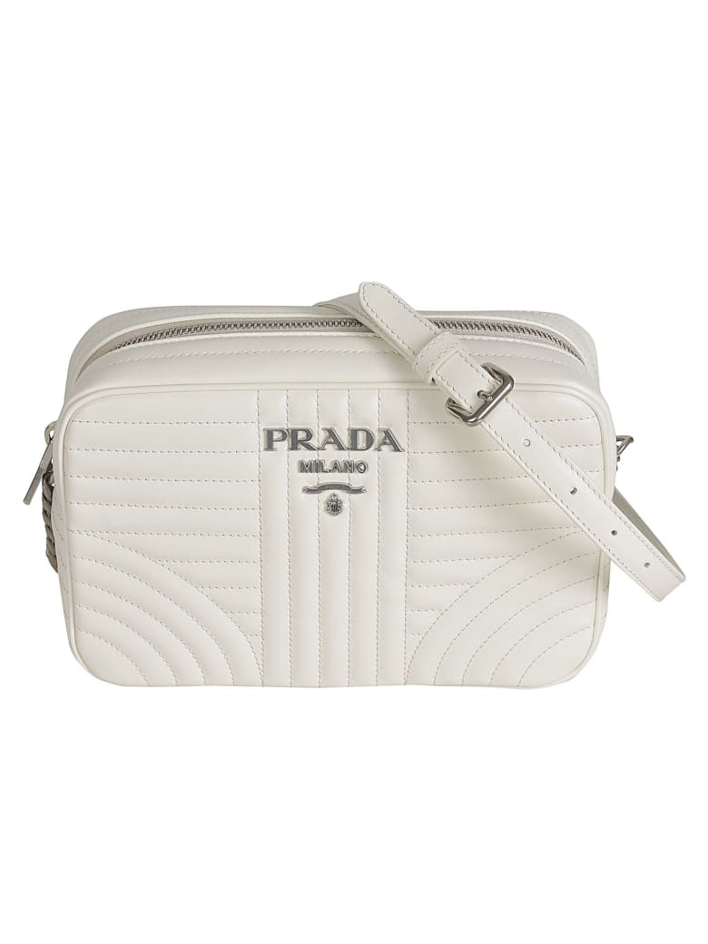 Prada Quilted Zip-around Logo Shoulder Bag - White