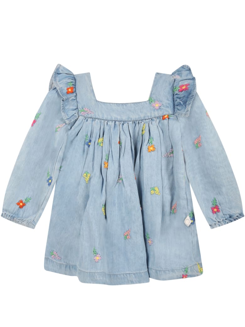 Stella McCartney Kids Light Blue Dress For Baby Girl With Flowers - Light Blue