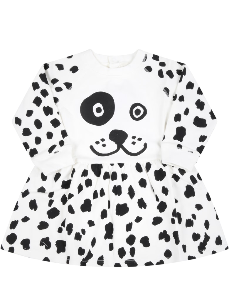 Stella McCartney Kids White Dress For Baby Girl With Dalmatien Prints - White