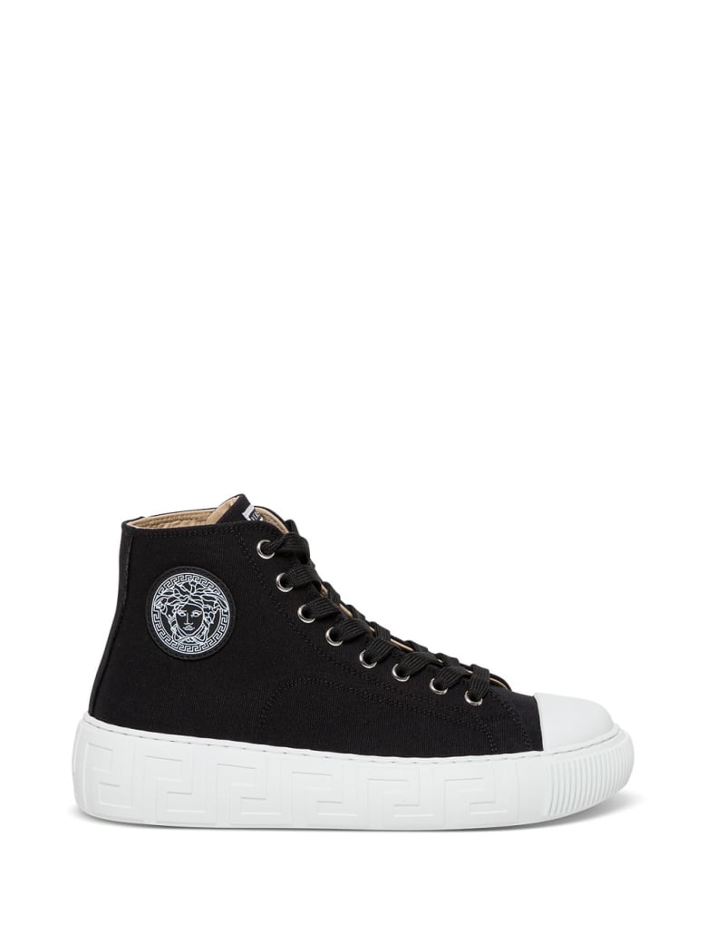 Versace Greca Sneakers In Black Canvas With Logo - Black
