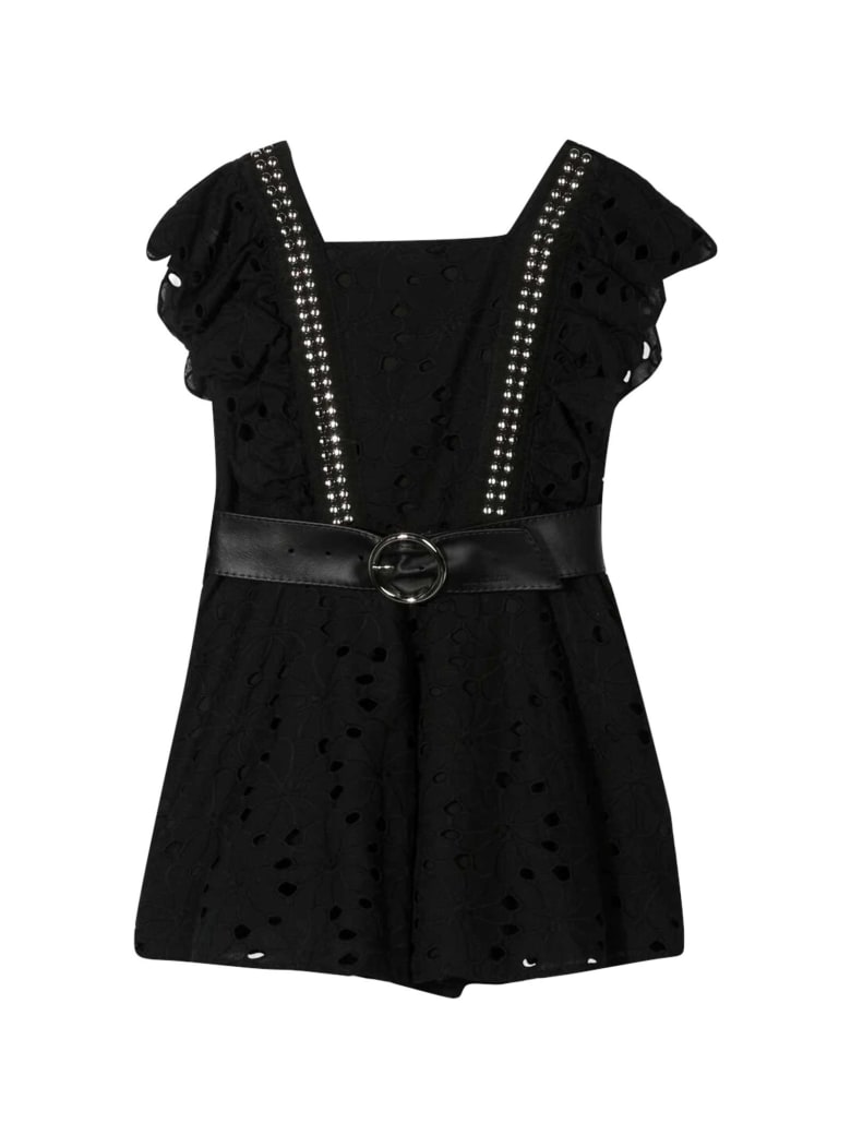 Monnalisa Short Jumpsuit With Ruches - Nero