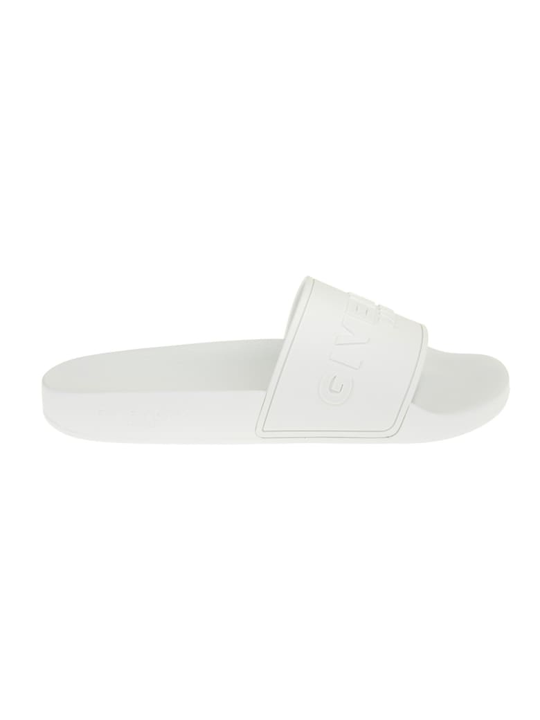 Givenchy Woman White Slippers With Embossed Logo - Blanc