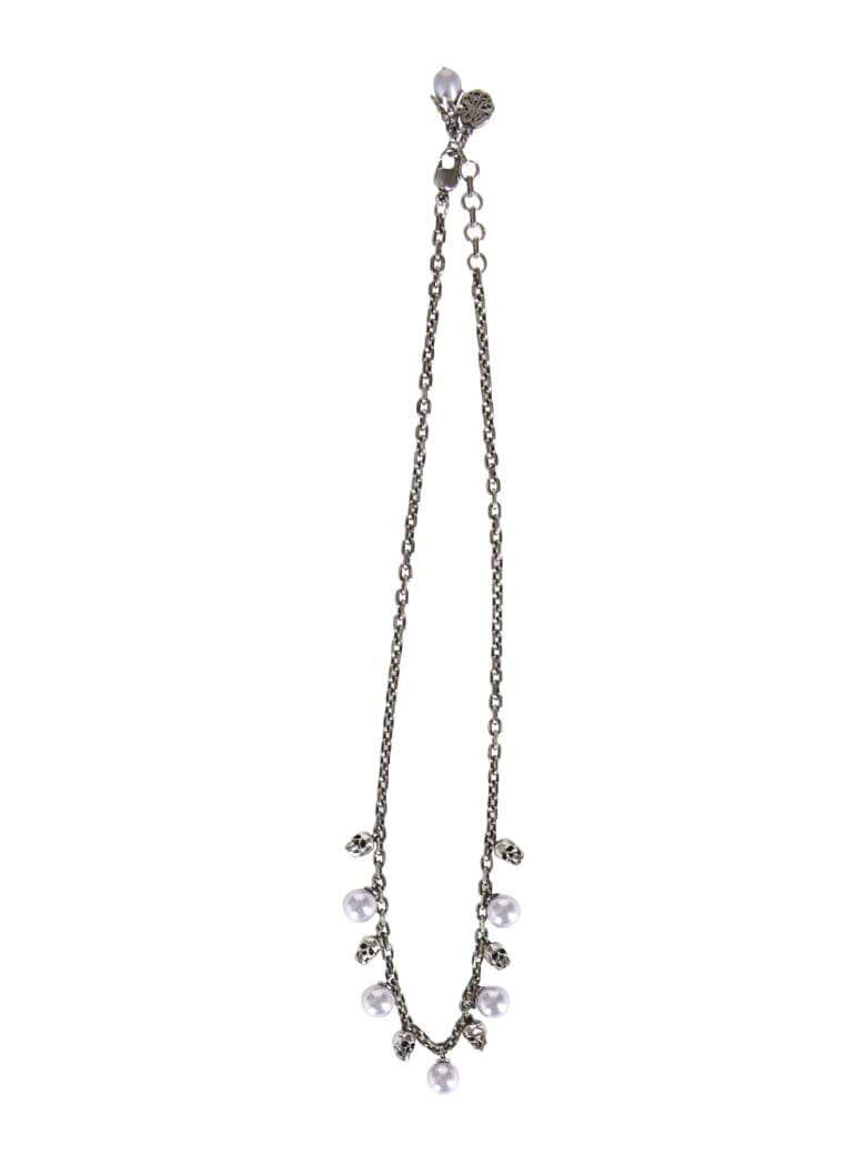 Alexander McQueen Pearl And Skull Necklace - ARGENTO