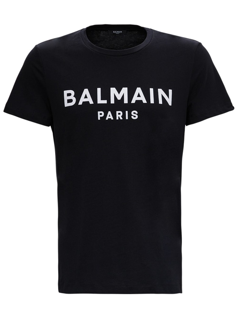 Balmain Black Jersey Tee With Contrasting Logo - Black