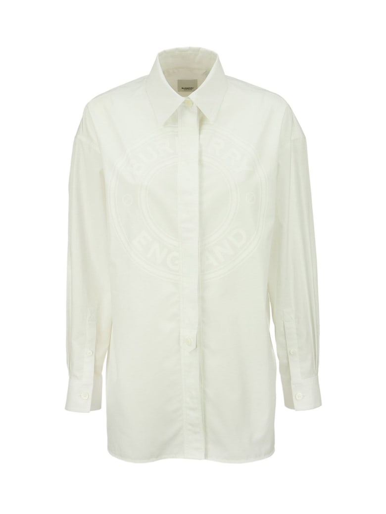 Burberry Clariss - Oversized Cotton Oxford Shirt With Logo - Optic White